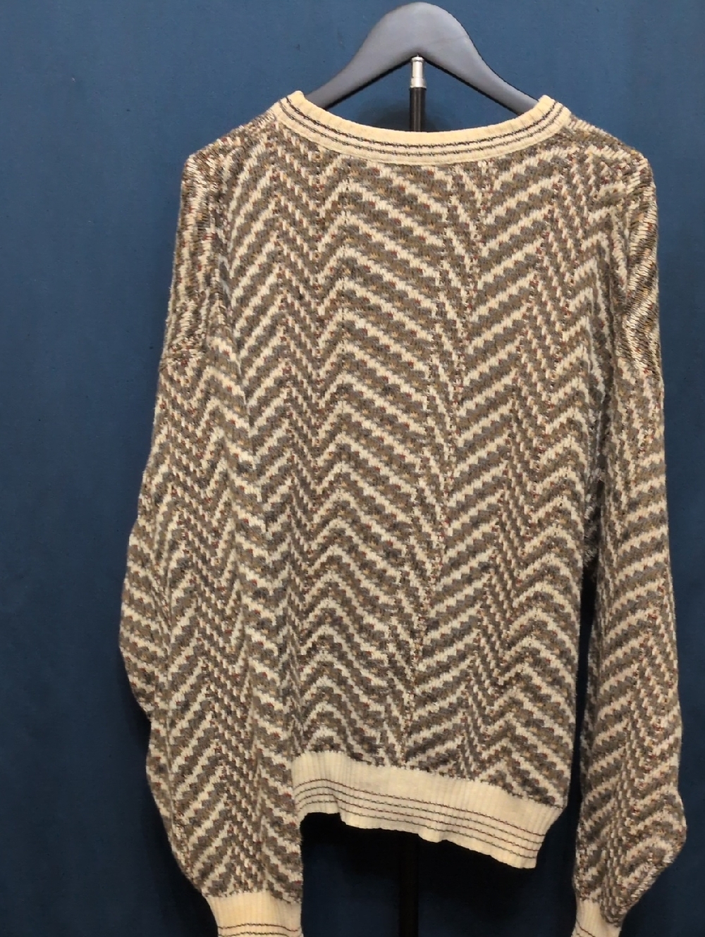 Cozy Chevron Knit Sweater in Taupe & Cream